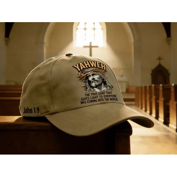 YAHWEH The True Light Baseball Cap Adjustable Christian Hat Faith Based Embroidery Cap with Bible Verse John 1:9 for Men and Women Comfortable Breathable Unisex Design