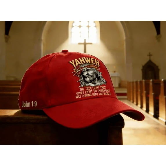 YAHWEH The True Light Baseball Cap Adjustable Christian Hat Faith Based Embroidery Cap with Bible Verse John 1:9 for Men and Women Comfortable Breathable Unisex Design
