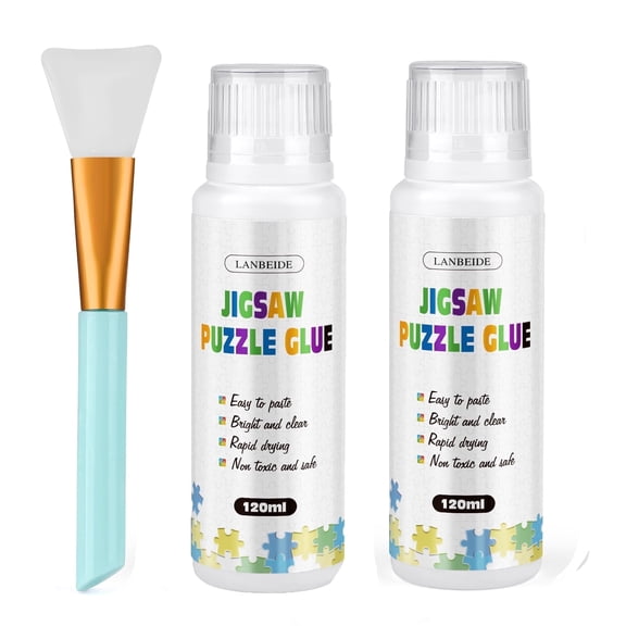 LANBEIDE Jigsaw Puzzle Glue Clear Water-Quick Dry with Applicator 2 pack 240ML
