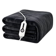 YAKEE Heated Throw Blanket 50"x 60" Soft Warm Flannel Fast Heating Blanket, 4 Fast Heating Levels & 3 Hours Auto-off, Dark Gray