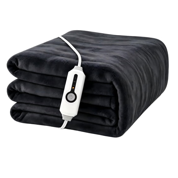 YAKEE Heated Throw Blanket 50"x 60" Soft Warm Flannel Fast Heating Blanket, 4 Fast Heating Levels & 3 Hours Auto-off, Dark Gray