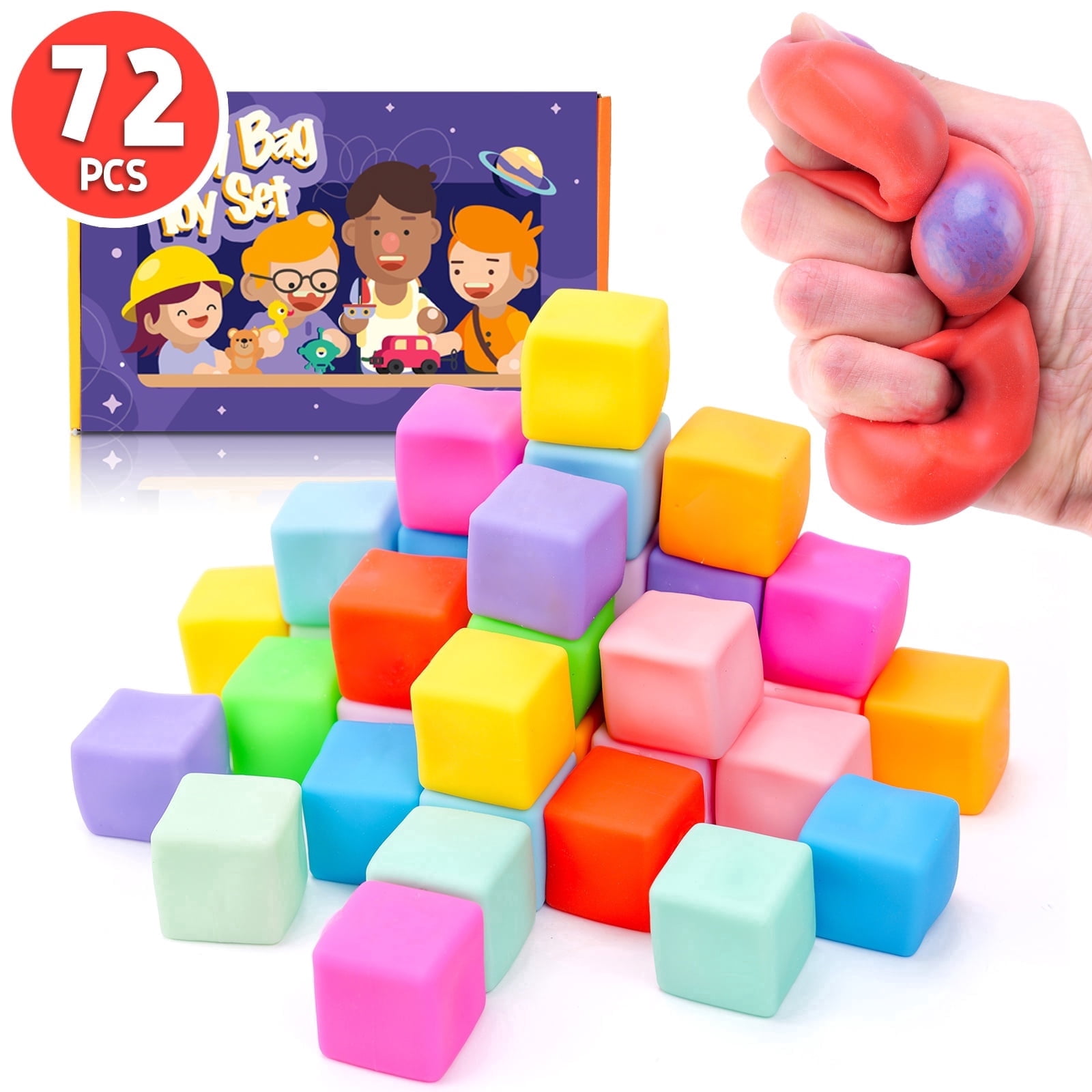YAKHAN 72PCS Color-Changing Stress Cube - Soft, Squeezeable Stress Relief Balls for Relaxation, Ages, Ideal for Parties, Home, Classroom, and Office Use, Slow-Rebound Design, Portable