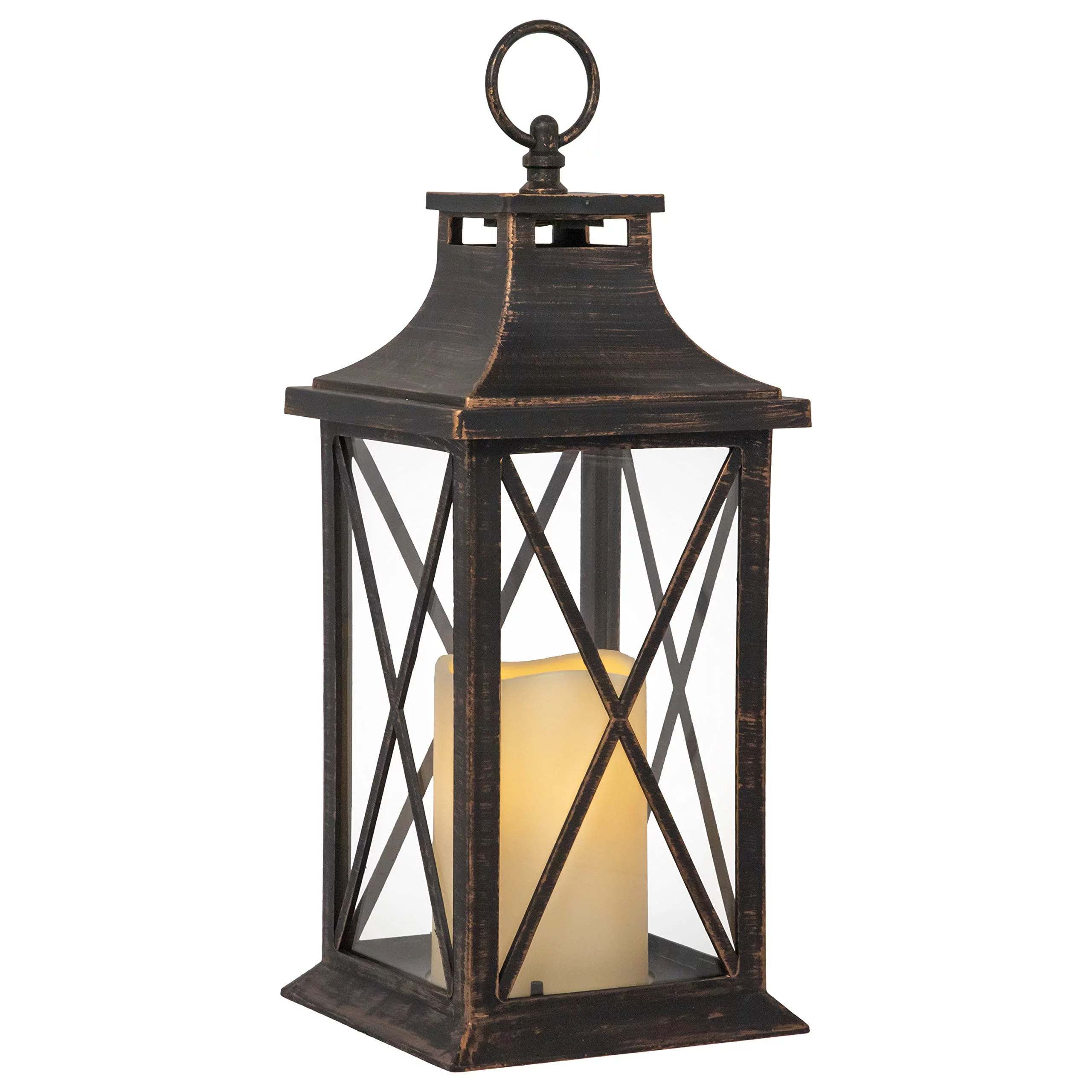 Better Homes & Gardens Decorative Black Metal Battery Operated Outdoor  Lantern with Removable LED Candle 18inH 