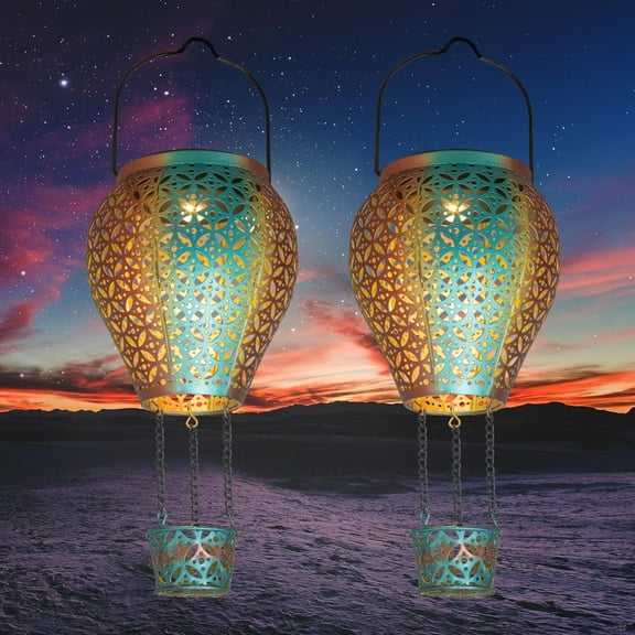 YAKii 2 Pack Hot Air Balloon Solar Lantern Waterproof Outdoor Hanging Solar-Powered Lights for Garden Lawn Yard Patio Decor, Hollow Out Solar Lamp Unique Gifts for Women Mom GrandmaMulticolor