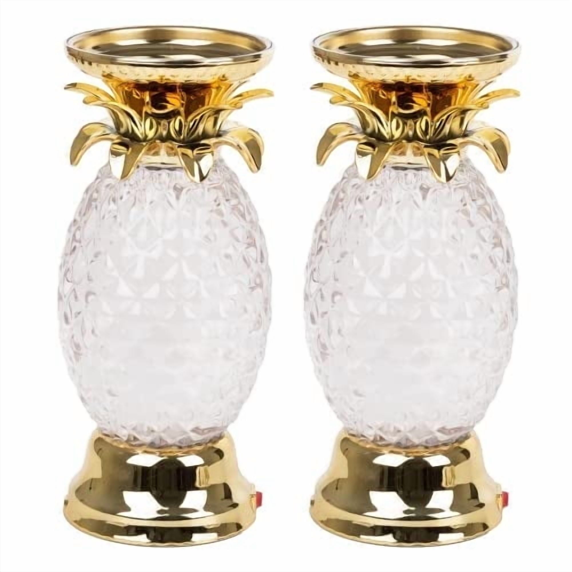 YAKii 9.5" Pineapple LED Color Changing Shine Lamp,Swirling Water Waves Lamp Kid Safe Battery/USB Cable Operated,Table Lamp Candle Holder Table Decoration Gold(Pack of 2)