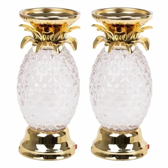 YAKii 9.5" Pineapple LED Color Changing Shine Lamp,Swirling Water Waves Lamp Kid Safe Battery/USB Cable Operated,Table Lamp Candle Holder Table Decoration Gold(Pack of 2)