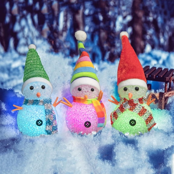 YAKii Christmas Decorations 7.3'' LED Snowmen Lamp Color Changing with Colorful Hat & Scarf Christmas Desk Decoration for Battery Operated Indoor Home Christmas Decor,Set of 3