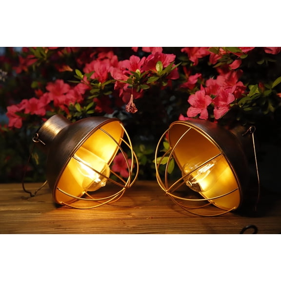 2 Pack YAKii Hanging Solar Lanterns Outdoor Waterproof Vintage Metal Solar Lantern Light with Warm Light Edison Bulb Decorate for Yard Garden Pathway Patio Porch Decor (Gold)