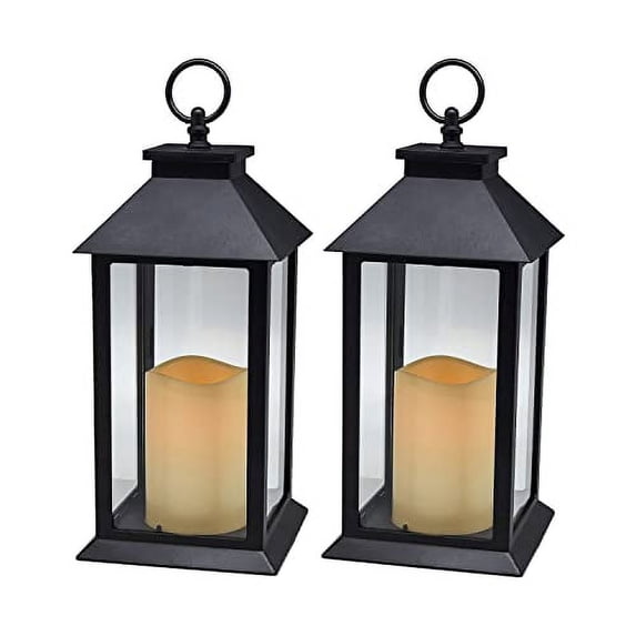 YAKii Hanging Glass Panes Lantern Portable Led Candle Light Operated by 3AAA Battery Use for Garden Yard, Indoor & Christmas Day Decoration etc (Black 2PCS)