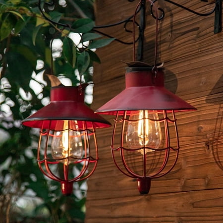 YAKii 2 Pack Solar Lantern Hanging Waterproof Outdoor Metal Solar Lamp with Warm White Light Decorate for Yard Garden Pathway Patio Porch Decor (Red)