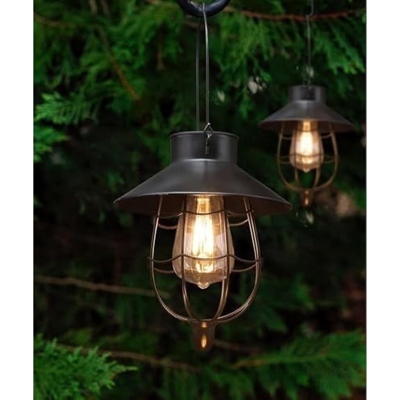 YAKii 2 Pack Solar Lantern Hanging Waterproof Outdoor Metal Solar Lamp with Warm White Light Decorate for Yard Garden Pathway Patio Porch Decor (Black)