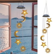 YAKii Solar Wind Chimes for Outside Lights Sun Moon Star Outdoor Hanging Decor Warm Lights Prefert Gifts for Mom Wife Outdoor Windchimes for Garden Yard Patio Christmas Birthday Mothers Day