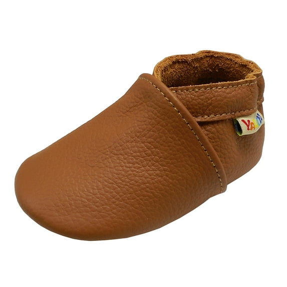YALION Baby Boys Girls Shoes Crawling Slipper Toddler Infant Soft Leather First Walking Moccasins (6-12 Mos, Orange-Brown)