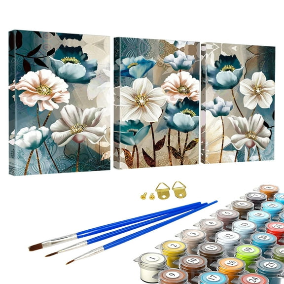 YALKIN 3pcs Lotus Flower Painting by Numbers for Adults Canvas Art DIY Paintings Easy Painting for Wall Decor Painting - 30x40cm/12x16in