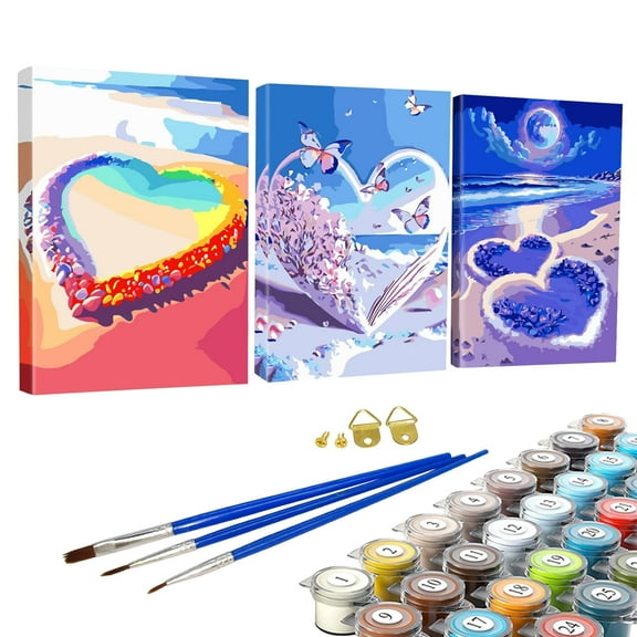 YALKIN 3pcs Seaside Love Easy Painting by Numbers for Adults Canvas Art DIY Paintings for Wall Decor Painting - 30x40cm/12x16in