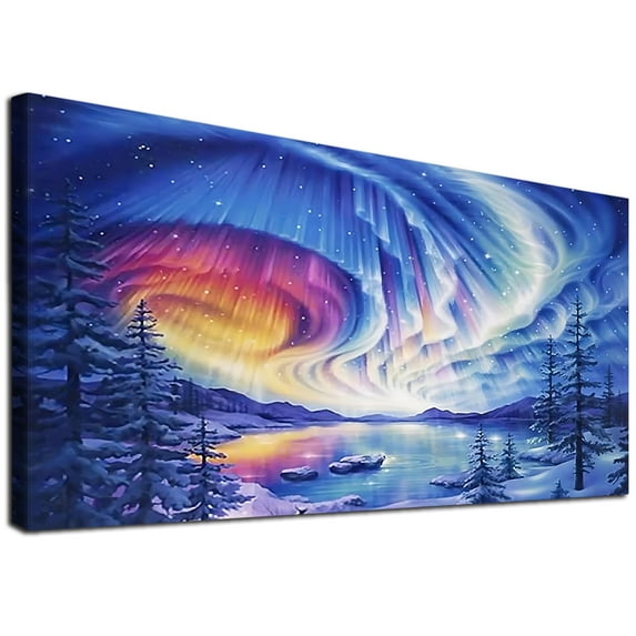 YALKIN 5D Diamond Painting Kit for Adults, Full Round Diamond Art Craft - Christmas Winter Aurora, 70x40cm