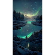 YALKIN 5D Large Diamond Art Painting,Full Drill Round Diamond Gem Jewel Painting Lake Aurora Kits,for Adults Kids Beginner Home Wall Decor(28x16 Inch)