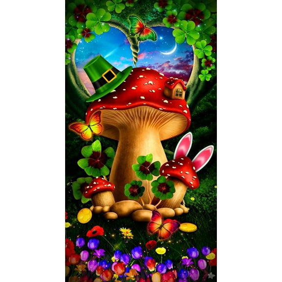 YALKIN 5D Large Diamond Painting Kits for Adults (27.6x15.7inch), Mushroom House Full Round Drill Scenery Pictures Arts Paint by Diamonds Kits for Home Wall Decor Relax Gift with Frame