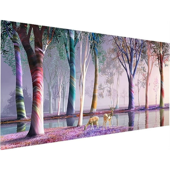YALKIN 5D Large Diamond Painting Kits for Adults (3.9x3.9inch), Colorful Forest Deer Full Round Drill Nature Gem Arts Paint by Diamonds Kits Diamond Art Kits for Home Wall Decor Relax Gift