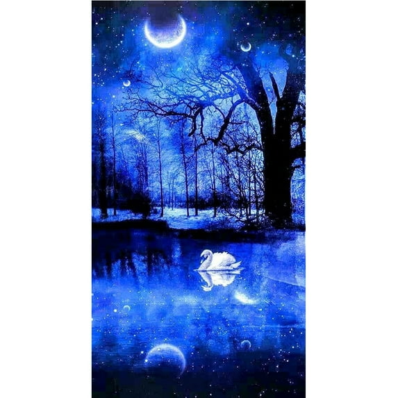 YALKIN 5D Large Diamond Painting Kits for Adults (3.9x3.9inch), Moon Swan Round Full Round Drill Nature Gem Arts Paint by Diamonds Kits Diamond Art Kits for Home Wall Decor Relax Gift