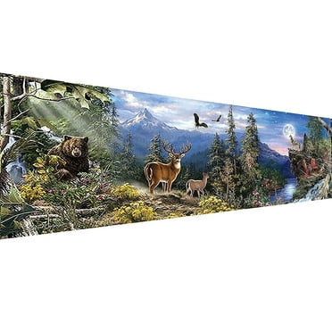 YALKIN 5D Large Diamond Painting Kits for Adults (35.4x11.8inch) DIY Forest Full Round Drill Cross Stitch for Home Wall Decor