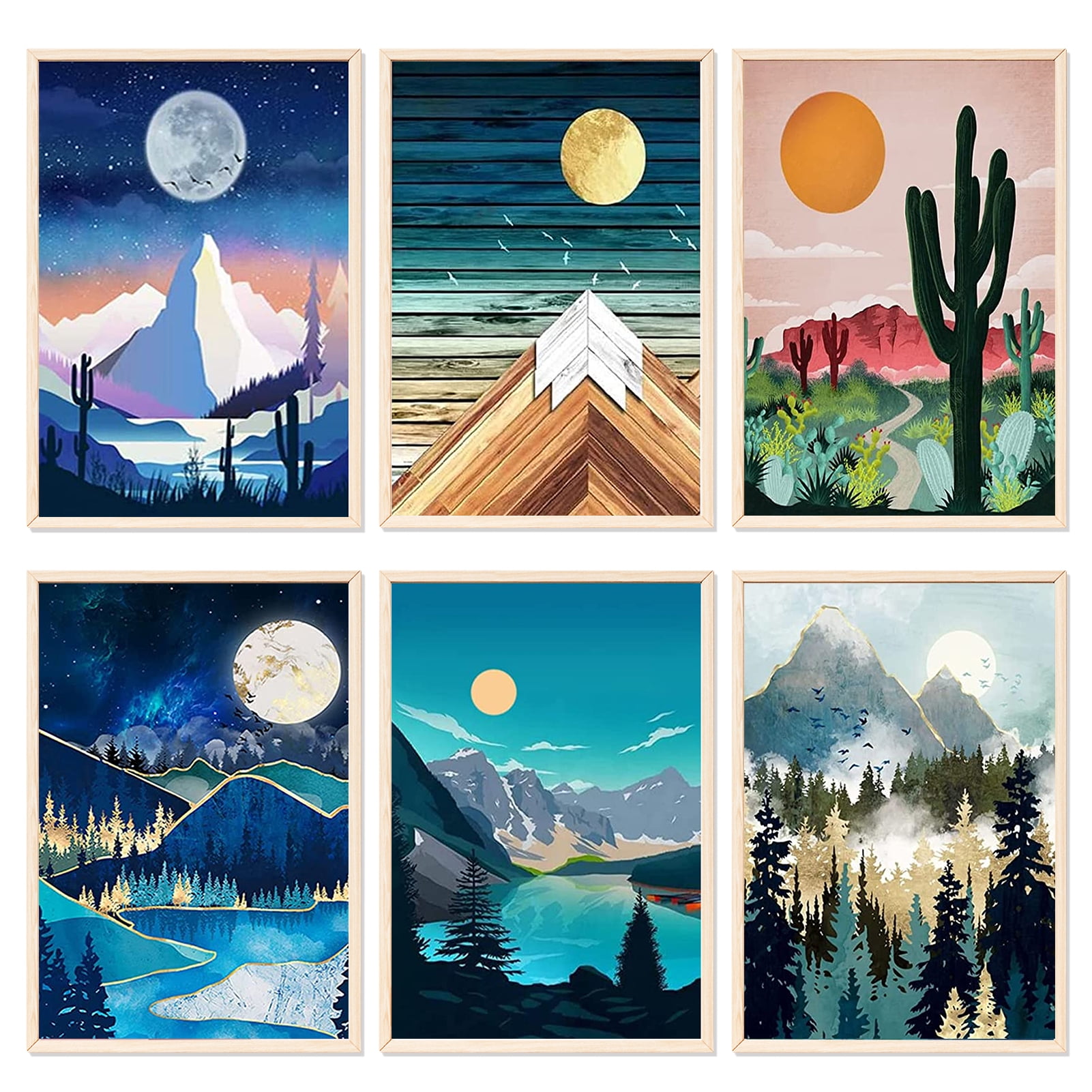 YALKIN 6pcs Mountain Easy Paint by Numbers for Beginner Kids Canvas Art ...