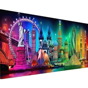 YALKIN City Night Large Diamond Painting Kits for Adults (35.5 x 15.7 inch), 5D Diamond Art Full Round Drill DIY Embroidery Pictures Arts Paint by Number Kits for Home Wall Decor