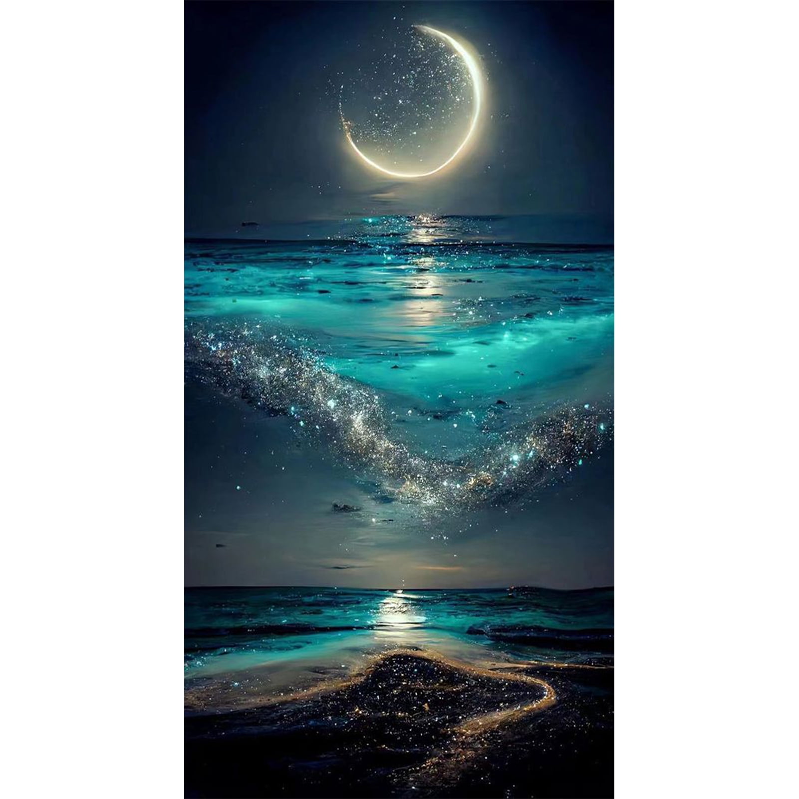 Diamond Painting Full Moon Sea View Small Forest Design Embroidery