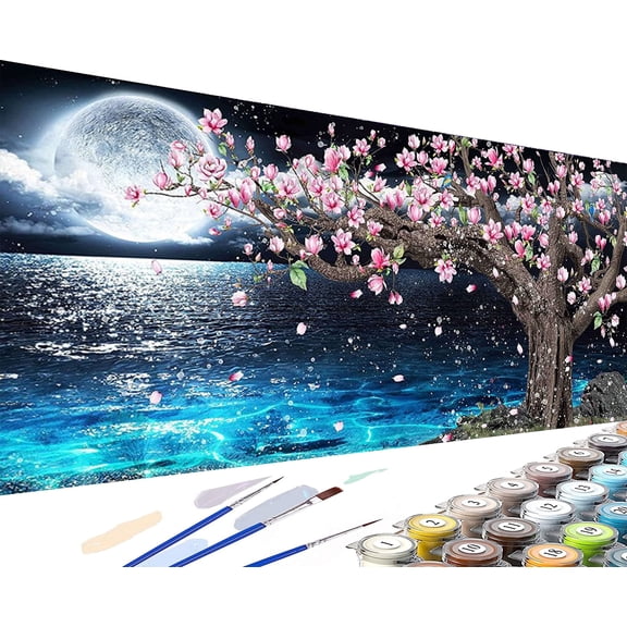 YALKIN Moon Tree Large Painting by Numbers for Adults Canvas Art DIY Paintings for Wall Decor Painting - 80x40cm / 31.5x15.7in