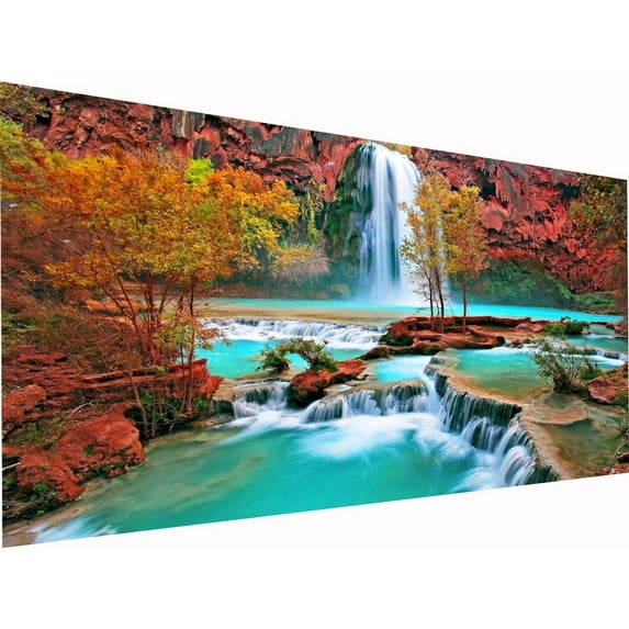 YALKIN Mountain Waterfall Large Diamond Painting Kits for Adults (27.6 x 15.7 inch), 5D Diamond Art Full Round Drill DIY Embroidery Pictures Arts Cross Stitch Kits for Home Wall Decor