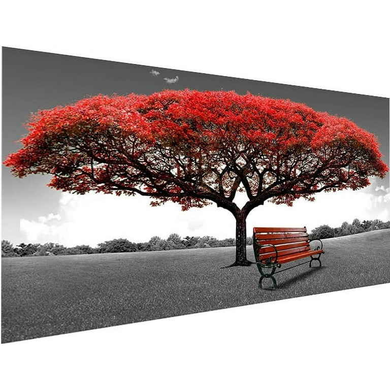 YALKIN Red Tree Desk Large Diamond Painting Kits for Adults (27.6 x 15.7  inch), 5D Diamond Art Full Round Drill DIY Embroidery Pictures Arts Cross
