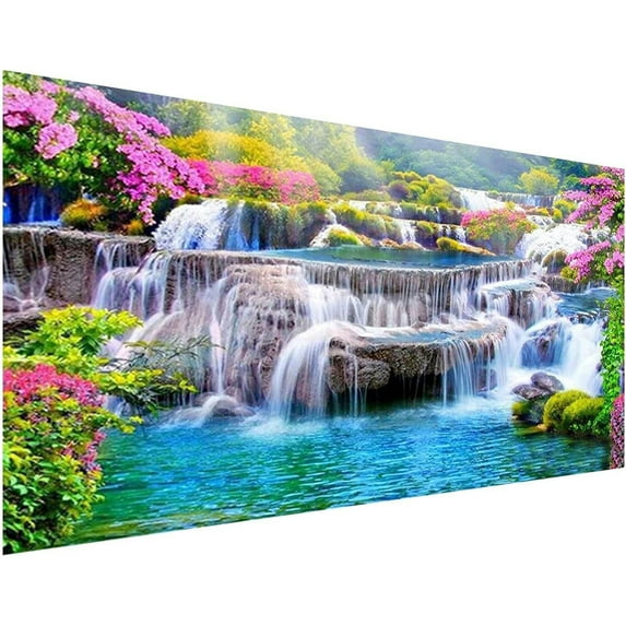 YALKIN Waterfall Large Diamond Painting Kits for Adults (35.5 x 15.7 inch), 5D DIY Diamond Art Full Round Drill Cross Stitch Embroidery Pictures Arts Paint by Number Kits for Home Wall Decor