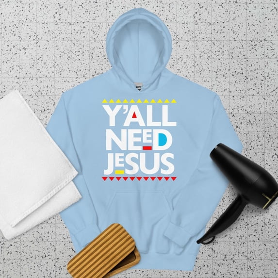 YALLNEEDJESUS Hoodie (Light Blue, S)