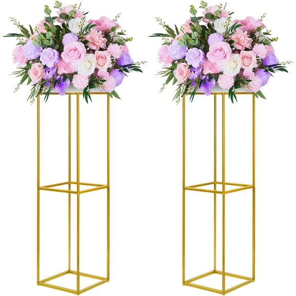 YALLOVE 2 Pcs 31.5 Inch Metal Flower Stand, Gold Centerpieces Vases Stand with Clear Acrylic Sheets