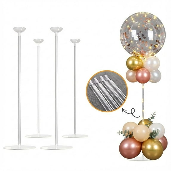 YALLOVE 23.6" Tabletop Balloon Column Stand Kit with Base, Set of 4 Adjustable Height for Halloween Wedding Birthday Party Supplies