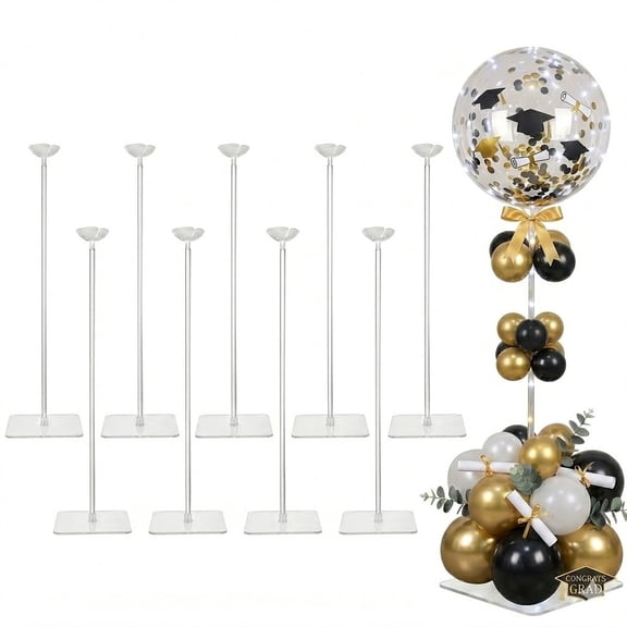 YALLOVE Acrylic Balloon Stands for Table, 15.75 in & 10 Pcs, Adjustable Height And Reusable for Graduation Ceremony