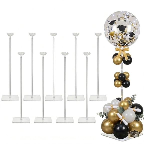 YALLOVE Acrylic Balloon Stands for Table, 15.75 in & 10 Pcs, Tabletop Centerpiece Decoration