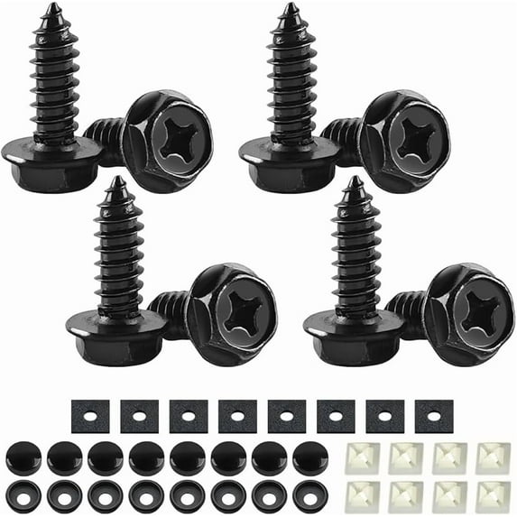 YALOK Anti Theft License Plate Screws Kits- Rustproof Stainless Steel Car Tag Plate Mounting Hardware, M6 (1/4") Tamper Proof Fastener Nut, Caps Cover for Front Rear Frame Holder Mounting（Black-Set1）