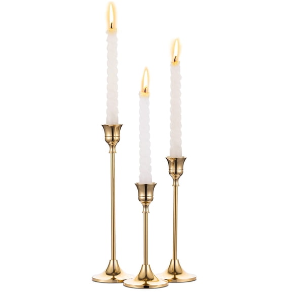Kaleduo Brass Gold Taper Candlestick Holders Set of 3, Vintage Modern Decorative Candle Holders for Table, Mantel, Wedding & Housewarming Gift