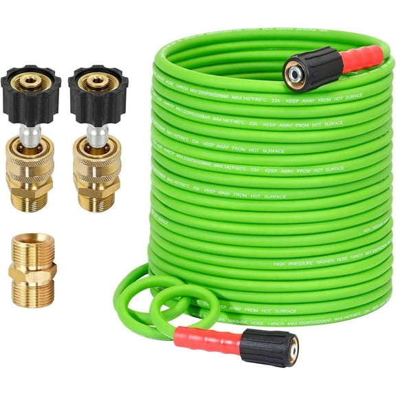 YAMATIC 100FT 1/4" Pressure Washer Hose 3200 PSI, Super Flexible, M22 & 3/8" Quick Connect, Green