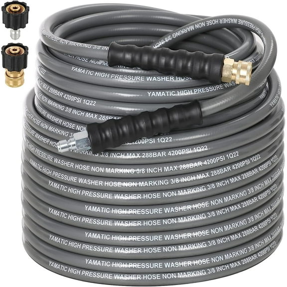 YAMATIC 100FT 3/8" Pressure Washer Hose, 4200 PSI, Non-Marking, Swivel Quick Connect, Hot/Cold Use