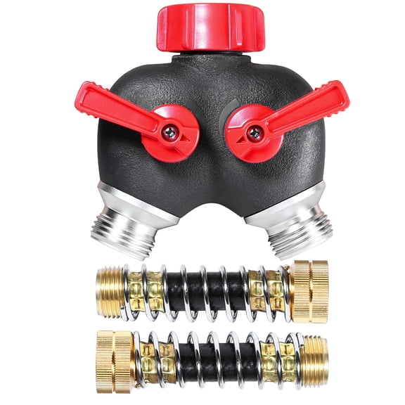 YAMATIC 2 Way Garden Hose Splitter with Hose Protector, 3/4" Hose Adapter Y Water Hose Splitter with Long Handle Shut Off Valves