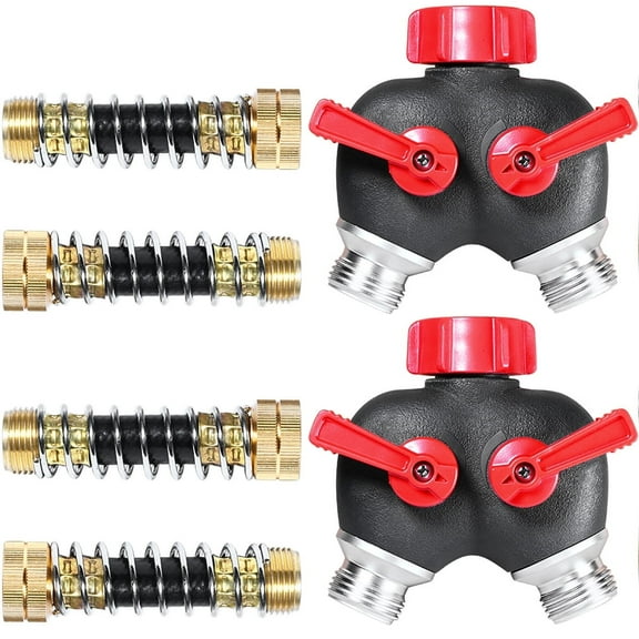YAMATIC 2 Way Garden Hose Splitter with Hose Protector, 3/4" Adapter, Long Handle Shut-Off Valves