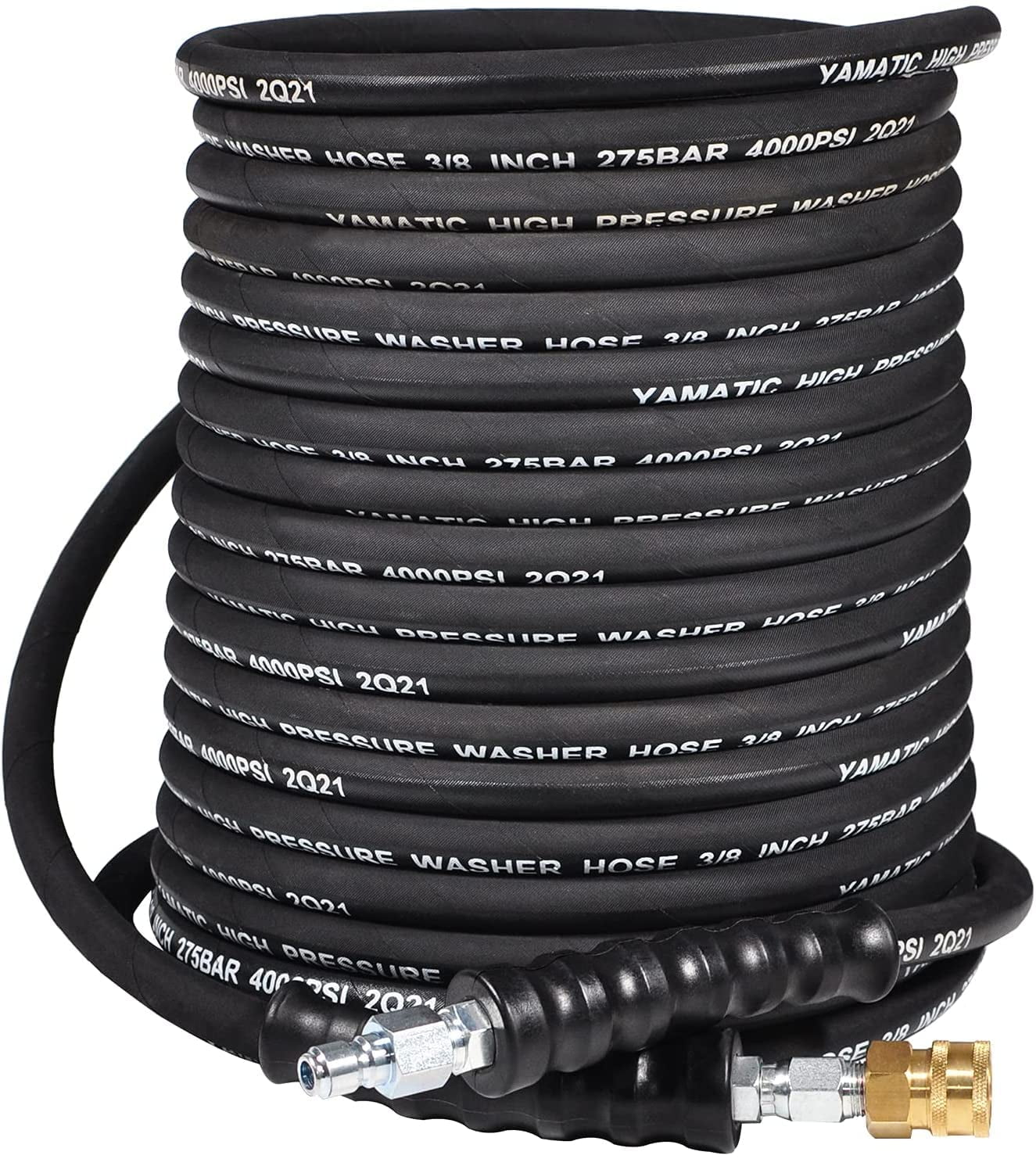 YAMATIC 3/8 inch Pressure Washer Hose 50 ft with Swivel Quick Connect for Cold & Hot Water Max 250F, 4000 PSI Commercial Grade Steel Wire Braided 
