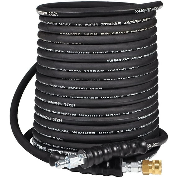 YAMATIC 3/8" Pressure Washer Hose 50 FT with Swivel Quick Connect For Cold & Hot Water Max 250°F, 4000 PSI Commercial Grade Steel Wire Braided & Synthetic Rubber Jacket, Kink-Free