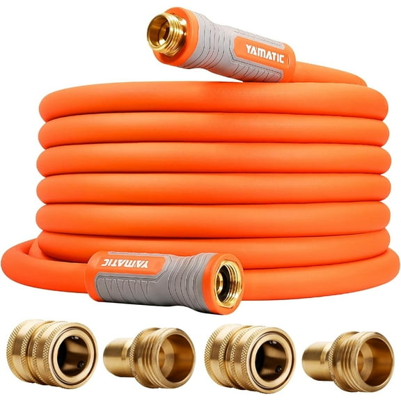 YAMATIC 5/8 in x 30 ft Garden Hose, 600 PSI Burst, Lightweight & Flexible with 2 Quick Connect Sets