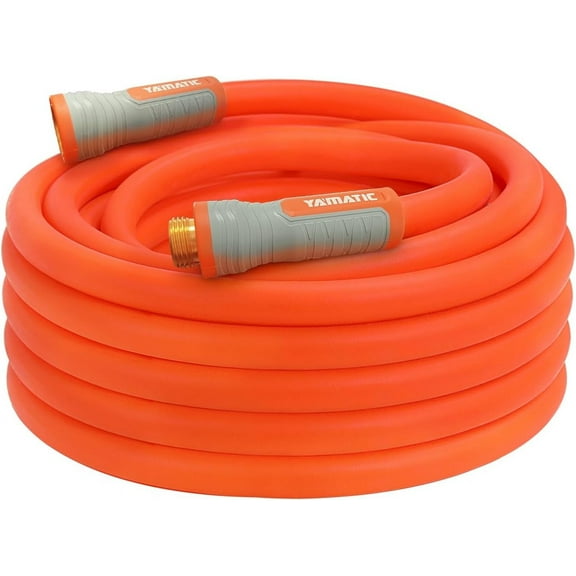 YAMATIC Garden Hose 5/8 x 50 ft, Outdoor Hose, Orange Polymer Heavy Duty Hose Burst 600 PSI