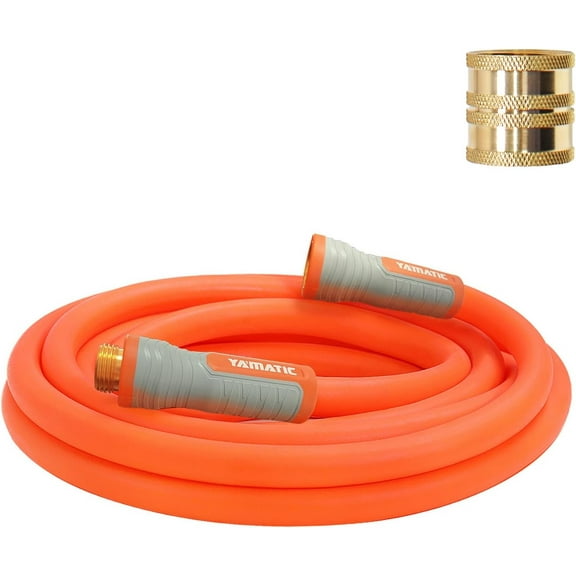 YAMATIC 5/8 in x 10 ft Female-to-Female Short Garden Hose, 2-in-1 Dual Use with Solid Brass Swivel Fitting, All-Weather, 600 PSI Burst