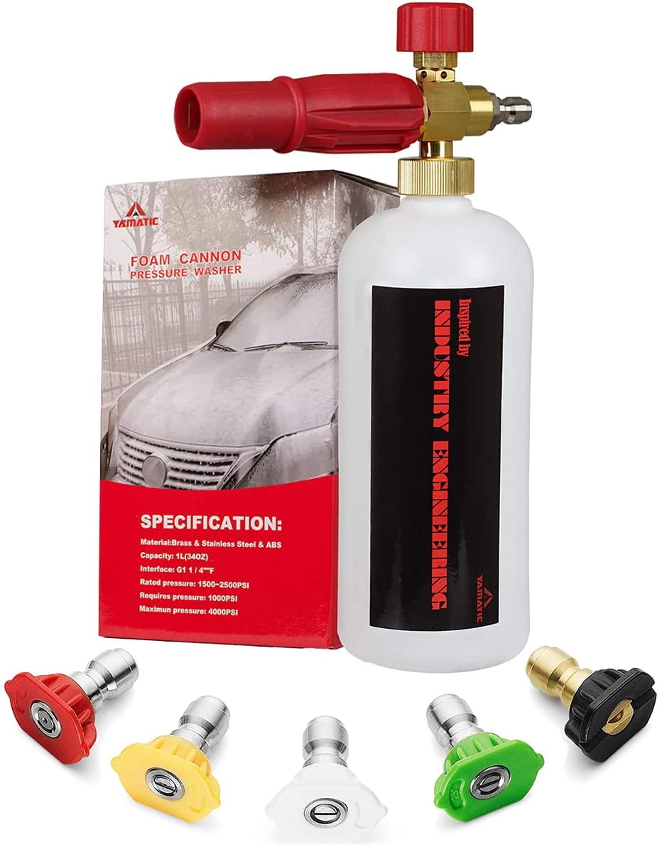 YAMATIC Heavy Duty Foam Cannon, Adjustable Snow Foam Lance, 1/4" Quick Connect, 5 Nozzle Tips