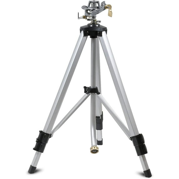 YAMATIC Impact Sprinkler on Tripod, 360° Adjustable Zinc Head, 20-90ft for Lawn & Yard Irrigation